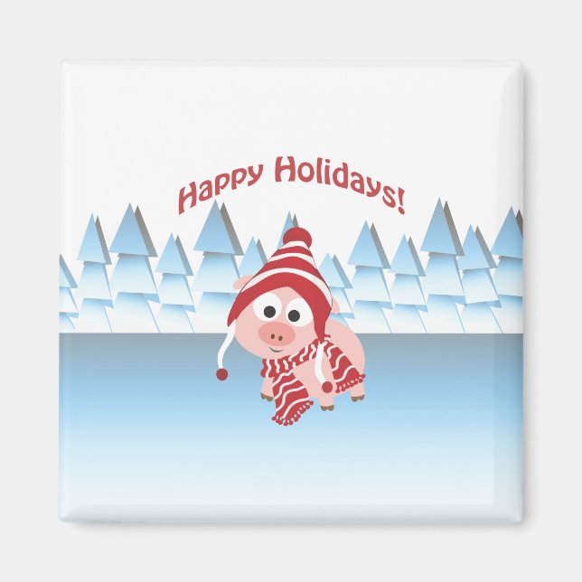 Happy Holidays! Winter Pig Magnet (Front)