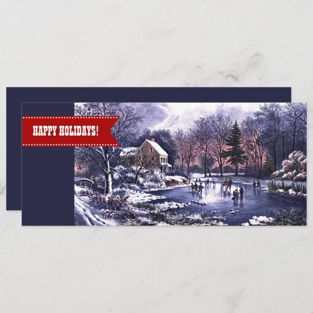 Happy Holidays. Winter Scene Christmas Cards (Front/Back)