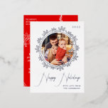 Happy Holidays Winter Snowflake 1 Photo Christmas Foil Holiday Postcard<br><div class="desc">Happy Holidays Winter Snowflake 1 Photo Christmas Modern Postcards features your favourite photo on a white background accented with snowflakes and stars and the text "Happy Holidays" in a silver foil calligraphy script overlay. Personalise by editing the text in the text boxes provided. Designed by ©Evco Studio www.zazzle.com/store/evcostudio</div>