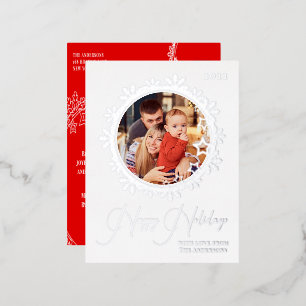 Happy Holidays Winter Snowflake 1 Photo Christmas Foil Holiday Postcard