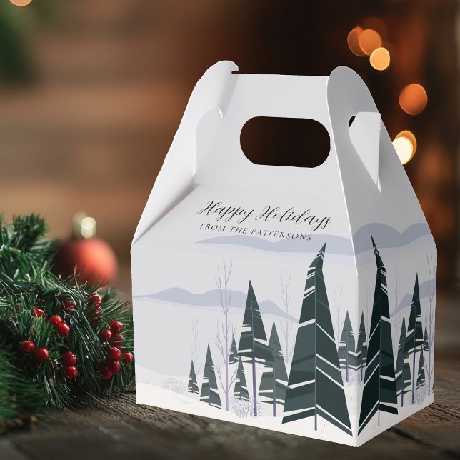 Happy Holidays Winter Trees Modern Christmas Party Favour Box (Creator Uploaded)