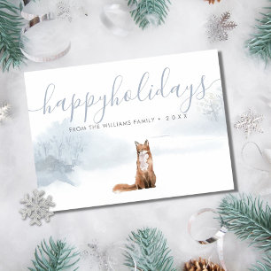 Happy Holidays Winter Woodland Scene Fox Holiday Card