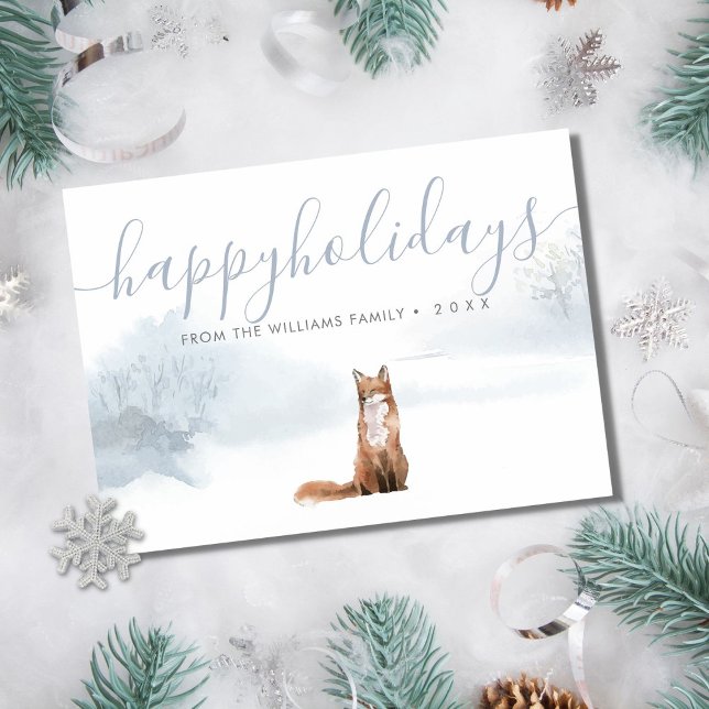 Happy Holidays Winter Woodland Scene Fox Holiday Card (Creator Uploaded)