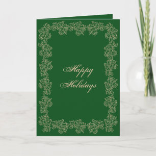Happy Holidays Wishes Elegant Green Gold Holiday Card
