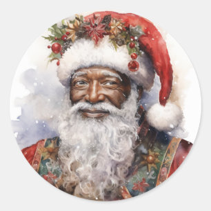 Happy Holidays with Black Santa Classic Round Sticker