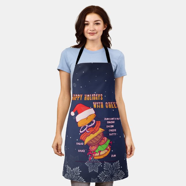 Happy Holidays with Cheese, Christmas Burger Apron (Worn)