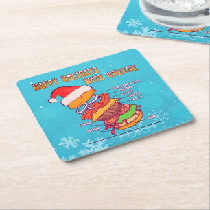 Happy Holidays with Cheese, Christmas Burger Square Paper Coaster
