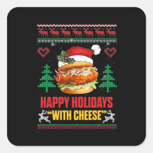 Happy Holidays with Cheese Christmas Cheeseburger Square Sticker
