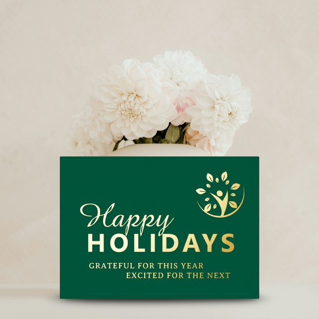 Happy holidays with logo business green gold (Happy holidays with logo business green gold foil holiday card)