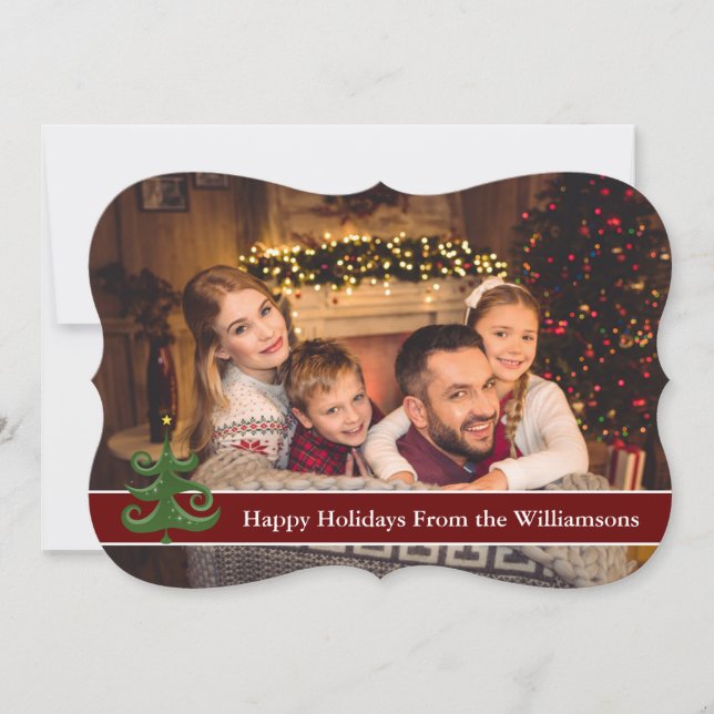 Happy Holidays With Modern Tree Fancy Trim  Photo Holiday Card (Front)