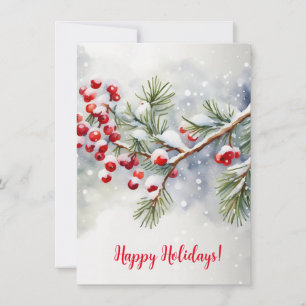 Happy Holidays with Red Berries and Snow
