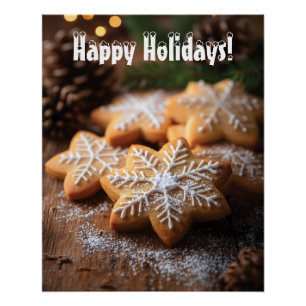 Happy Holidays with Snowflake-Shaped Cookies Poster