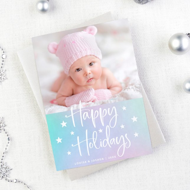 Happy Holidays with Stars | Trendy Multi Photo Holiday Card (Creator Uploaded)