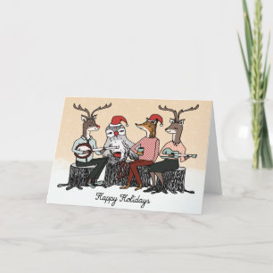 Happy Holidays Woodland Animals Stump Music Card