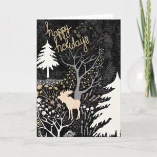 Happy Holidays Woodland Moose Holiday Card