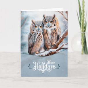 Happy Holidays Woodland Owl Couple Holiday Card