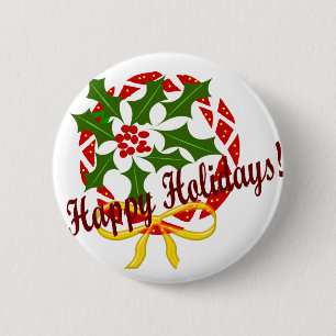 Happy Holidays wreath 6 Cm Round Badge