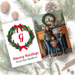 Happy Holidays Wreath CUSTOM PHOTO Christmas Holiday Card