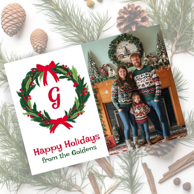Happy Holidays Wreath CUSTOM PHOTO Christmas Holiday Card (Happy Holidays Wreath CUSTOM PHOTO Christmas Holiday Card
)