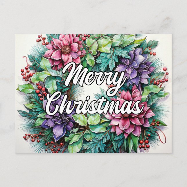Happy Holidays Wreath | Merry Christmas Postcard (Front)