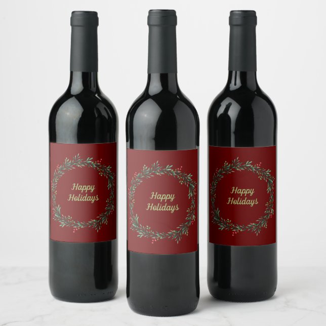Happy Holidays Wreath Wine Label (Bottles)