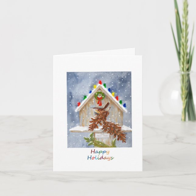 Happy Holidays Wren Holiday Card (Front)