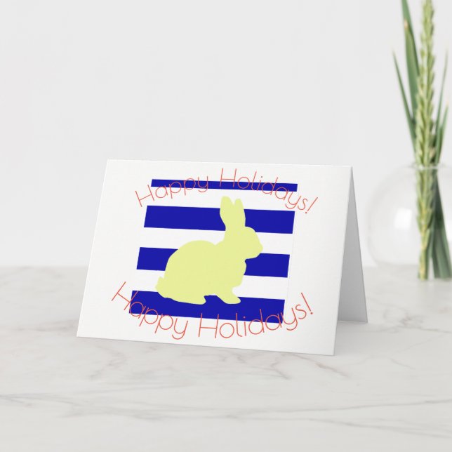 Happy Holidays Yellow Bunny Greeting Card (Front)