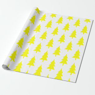Happy Holidays Yellow On White Fir Tree Pattern Wrapping Paper