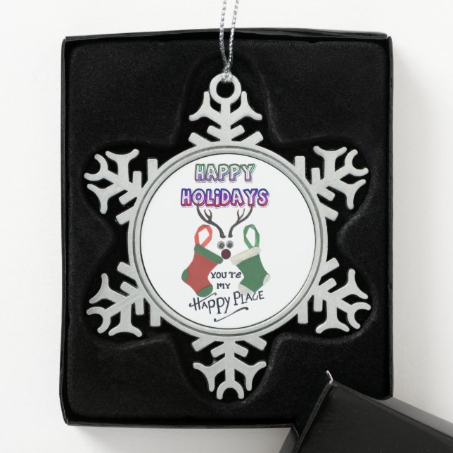 Happy Holidays You Are My Happy Place Christmas  Snowflake Pewter Christmas Ornament (Box)