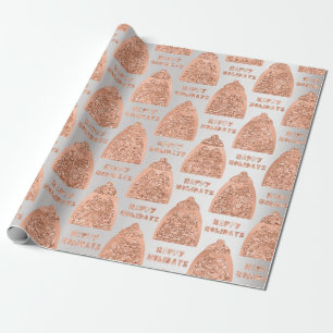 Happy HolidaysScript Pinguin Rose Gold Fancy Grey Wrapping Paper