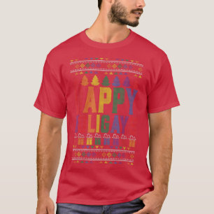 Happy Holigays Funny LGBT Reindeer Christmas Tree T-Shirt