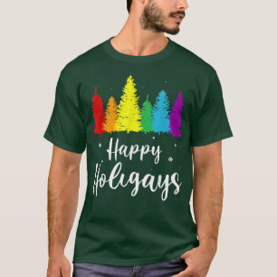 Happy Holigays Rainbow Christmas Pride LGBT Gay Pu T-Shirt