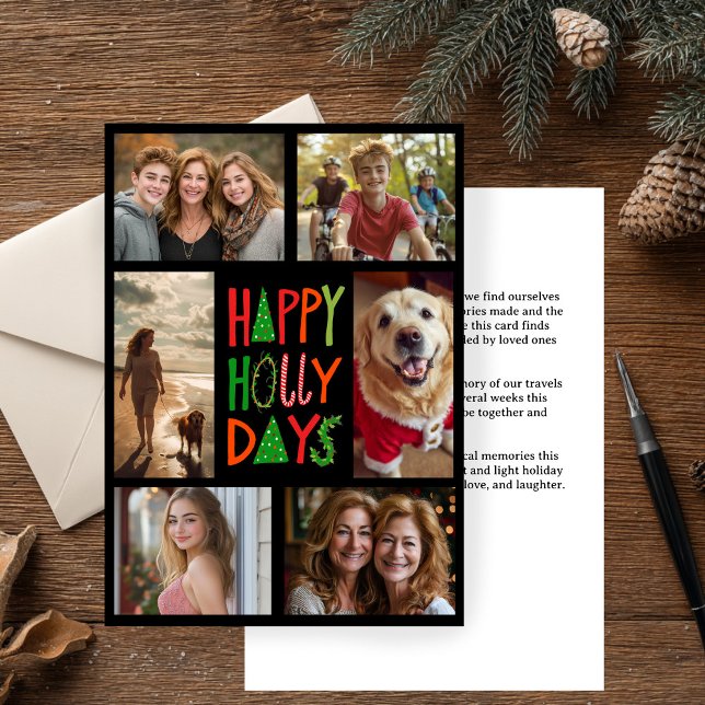 HAPPY HOLLY DAYS Hand-Drawn CUSTOM 6 PHOTO Xmas Holiday Card (HAPPY HOLLY DAYS Hand-Drawn CUSTOM 6 PHOTO Xmas Holiday Card
)