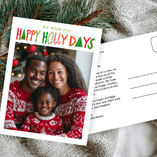 HAPPY HOLLY DAYS Holiday Christmas CUSTOM Photo Postcard