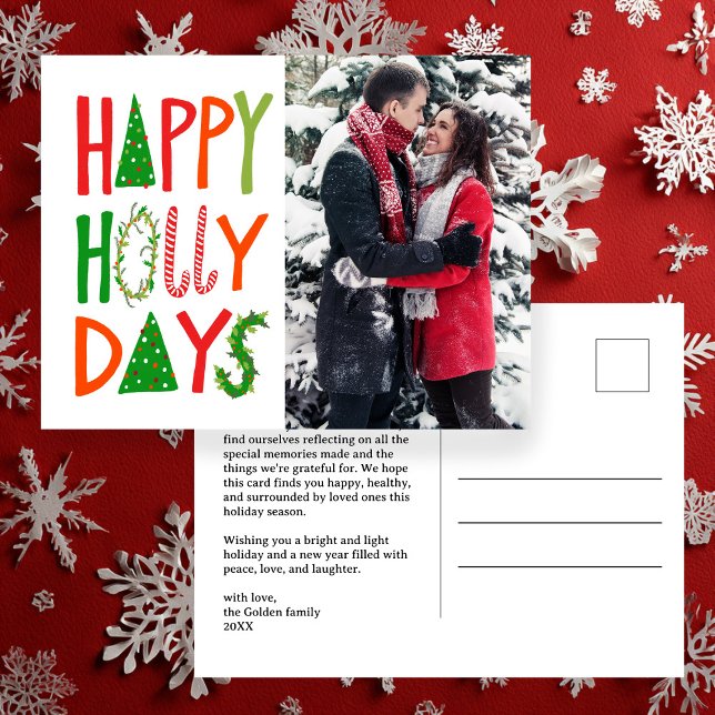 HAPPY HOLLY DAYS Holiday Xmas Christmas CUSTOM Postcard (HAPPY HOLLY DAYS Hand-drawn Cute Holiday Xmas Christmas CUSTOM Photo Postcard
)
