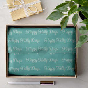 Happy Holly Days Rich Evergreen Teal & Cream Tissue Paper