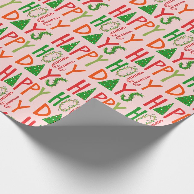 HAPPY HOLLY DAYS Sweet Holiday Xmas Christmas Wrapping Paper (Corner)