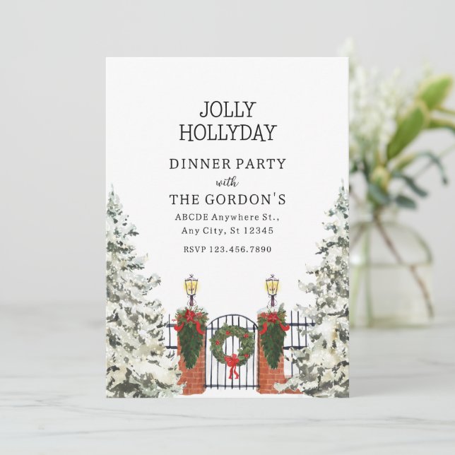 Happy holly jolly dinner party  invitation (Standing Front)