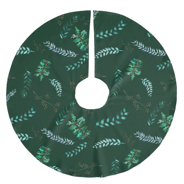 Happy Holly Leaves Brushed Polyester Tree Skirt (Front)