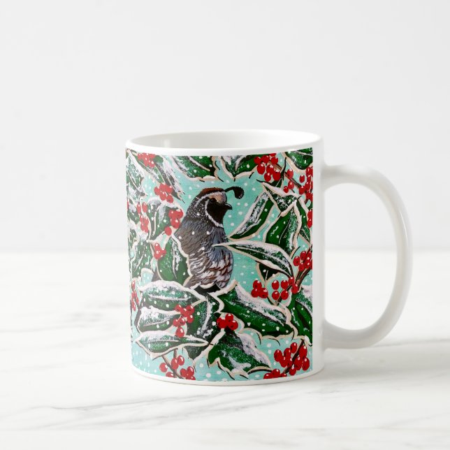 Happy Holly Quail Coffee Mug (Right)