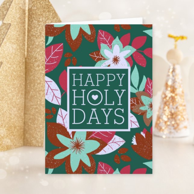 Happy Holy Days Modern Botanical Floral Christmas Holiday Card (Creator Uploaded)