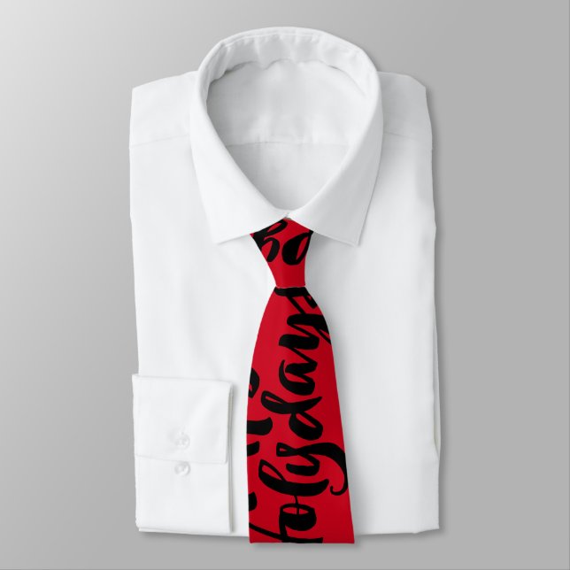 Happy Holydays Holidays Calligraphy Religious Red Tie (Tied)