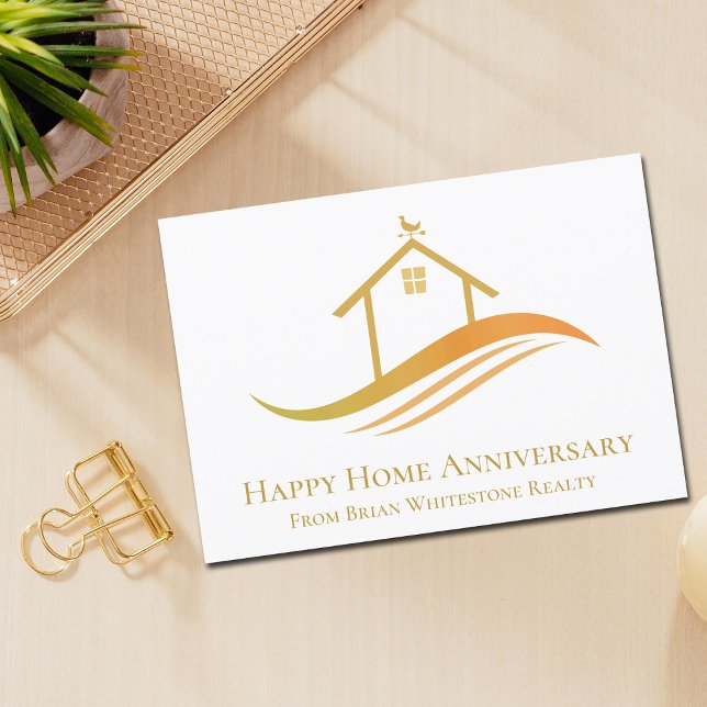 Happy Home Anniversary Chic Gold House Real Estate Card (Creator Uploaded)