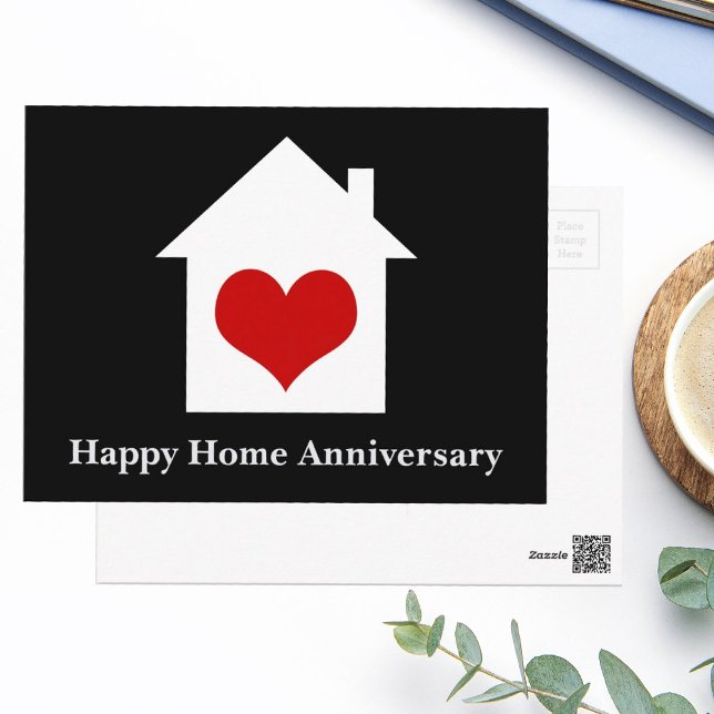Happy Home Anniversary Chic Real Estate House BW Postcard (Creator Uploaded)