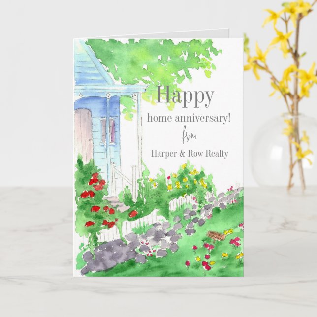 Happy Home Anniversary Cobblestone Cottage Custom Card (Yellow Flower)