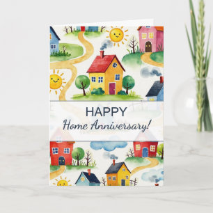 Happy Home Anniversary Cute Neighbourhood Pattern Card
