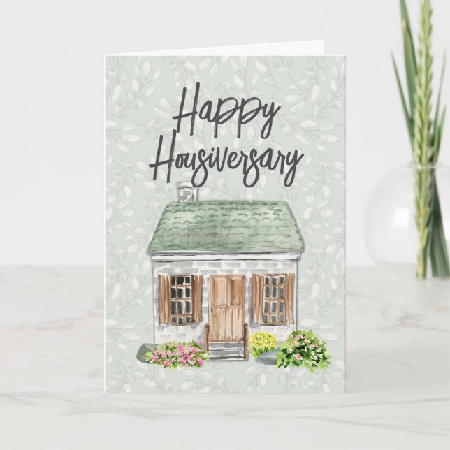 Happy Home Anniversary Watercolor House Thank You Card (Front)