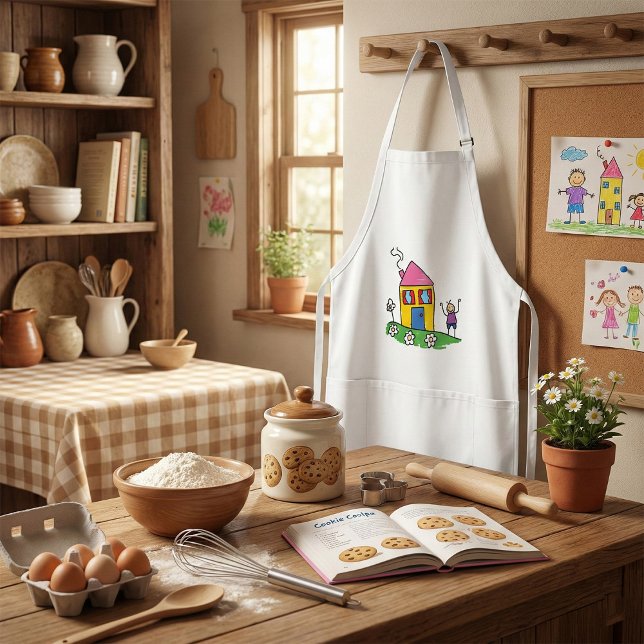 Happy Home Colourful House and Stick Figure  Standard Apron (Creator Uploaded)
