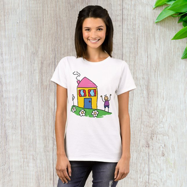 Happy Home Colourful House and Stick Figure  T-Shirt (Creator Uploaded)