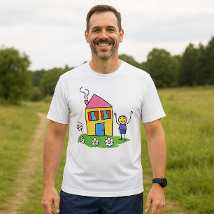 Happy Home Colourful House and Stick Figure  T-Shirt